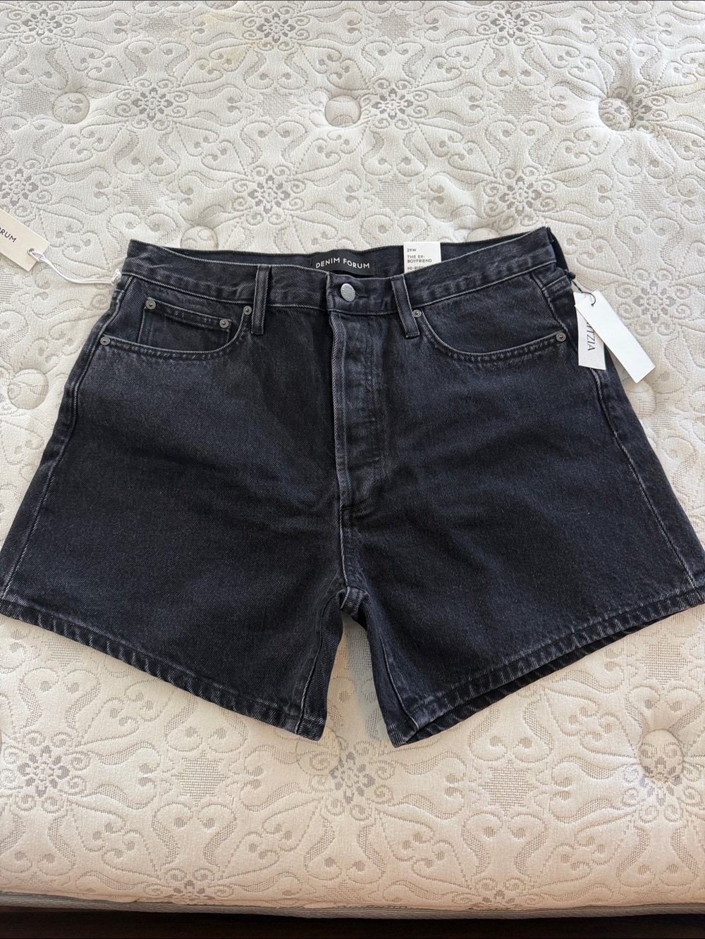Denim Forum Black High-Rise Relaxed Jean Shorts